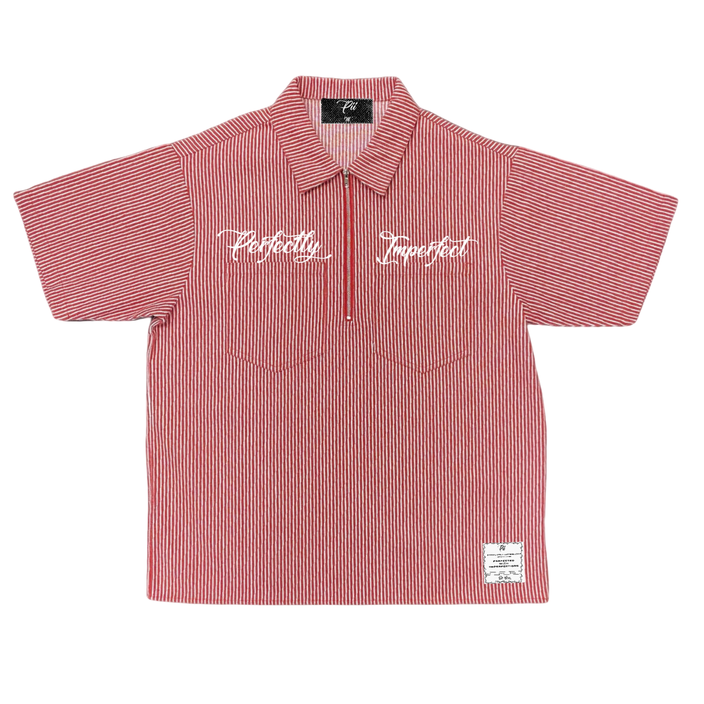 “Workin On It” Half-Zip Workshirt ( Red Stripe )