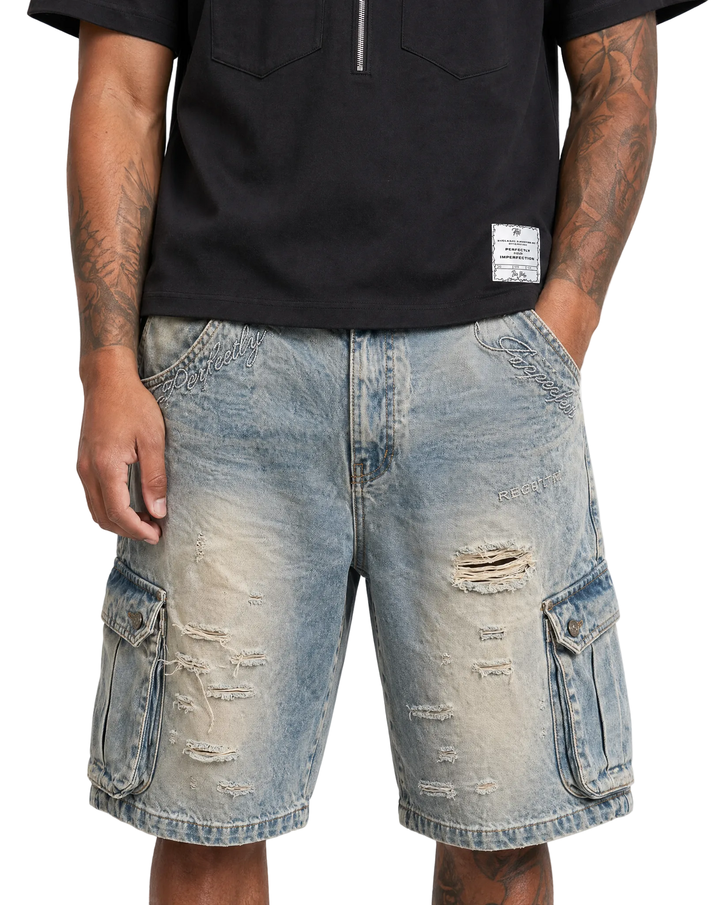 SUN FADED CARGO JORTS