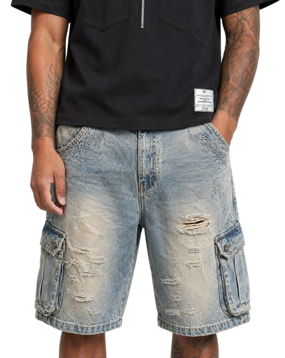 SUN FADED CARGO JORTS