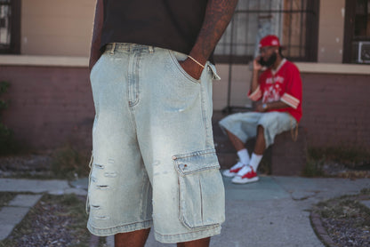 SUN FADED CARGO JORTS
